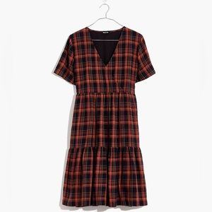 Madewell Plaid Faux-Wrap Short-Sleeve Tiered Mini Dress Size XL